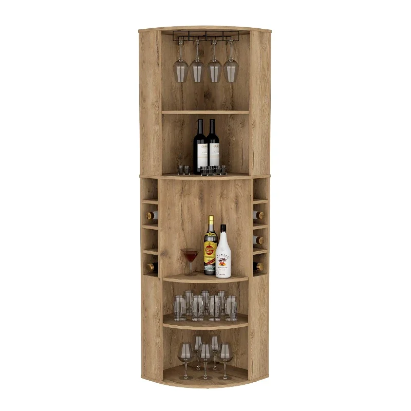 

Bar cabinet with five shelves, eight bottle cubicles, and goblets