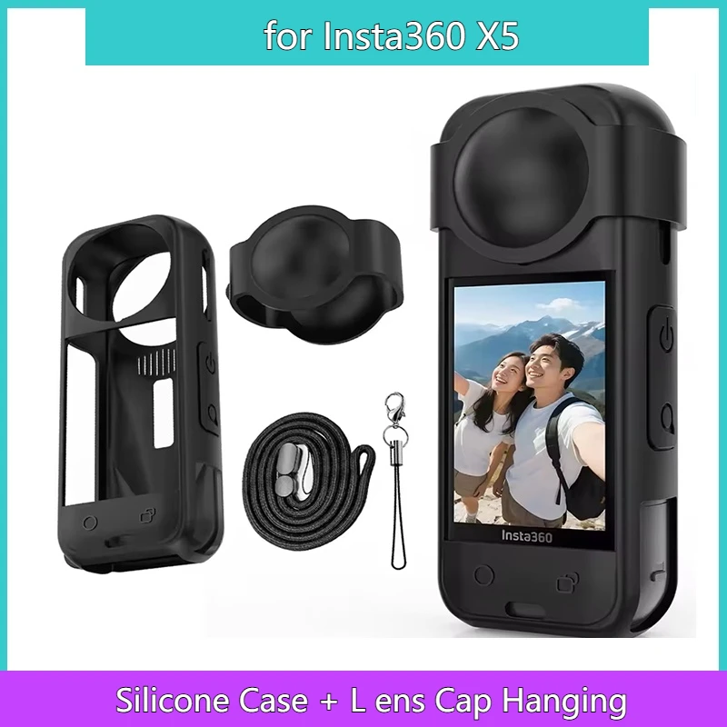 

For Insta360 X5 Lens Cap with Silicone Case Lens Protector Cover with Camera Body Protection Accessory Insta360 X5 Sport Camera