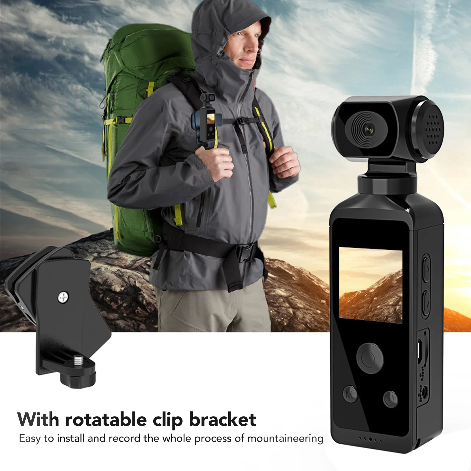 Pocket Camera 4K HD 270° Rotatable Anti Shaking Wifi with Mic Clip for Outdoor Riding Diving Shooting  Sports Camera