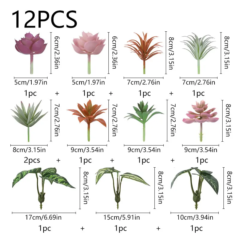 12 szt. Mini sztuczna sukulenty zimozielona, doniczkowa dekoracja rękodzieło DIY mikro sceny (z wyłączeniem wazonów)