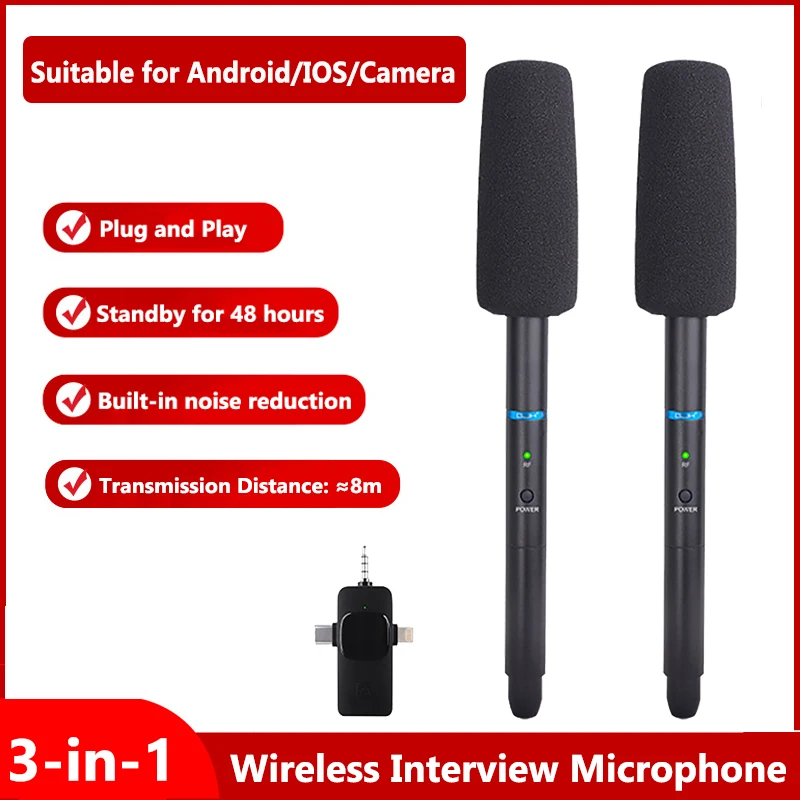 Wireless Interview Microphone News Reporters Outdoor Noise Cancelling Handheld Microphones For Android IOS Mobile SLR Camera