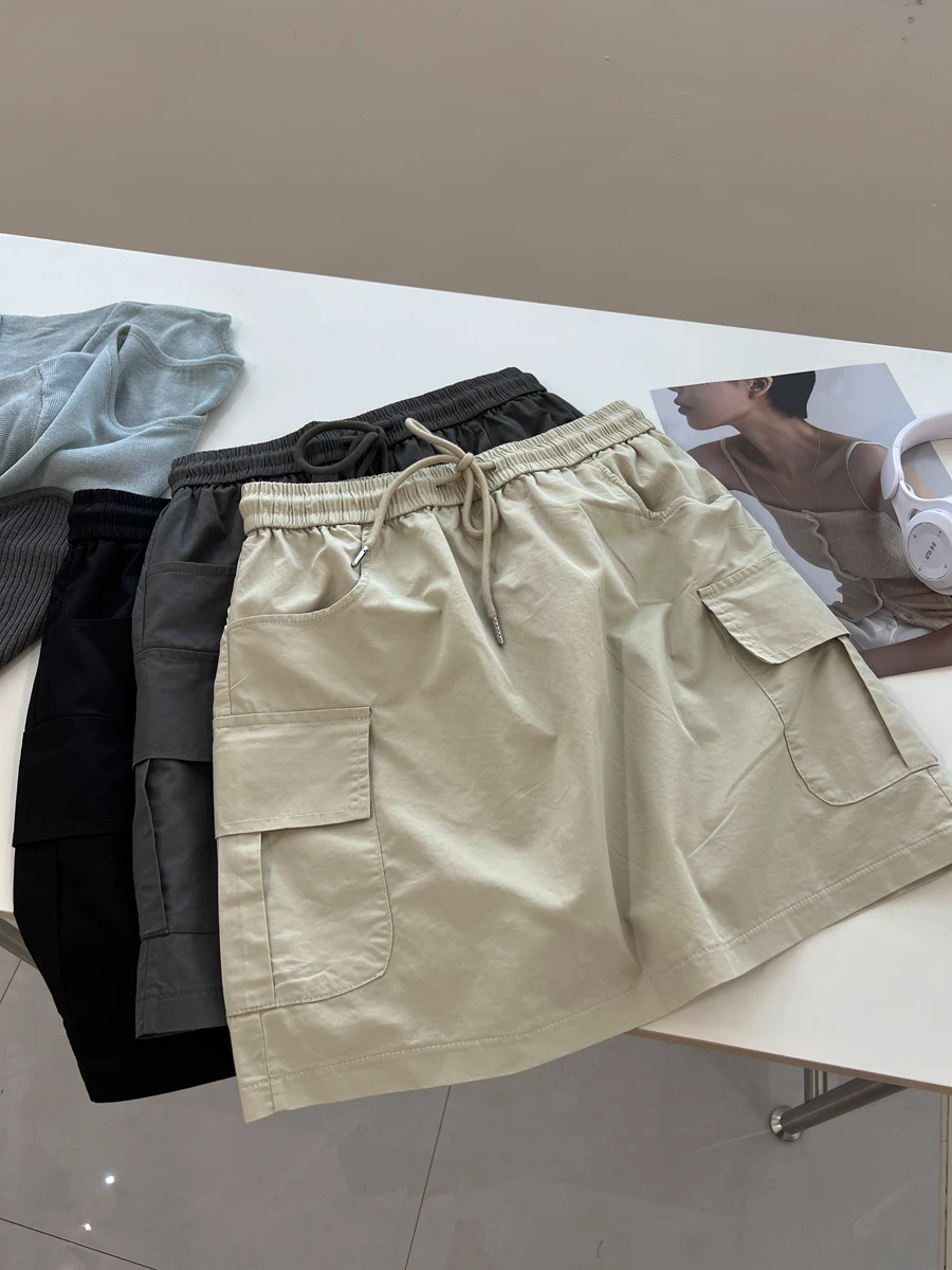 

Стильная корейская короткая юбка с высокой талией в рабочем стиле, женская свободная повседневная юбка для коррекции фигуры, летняя новинка