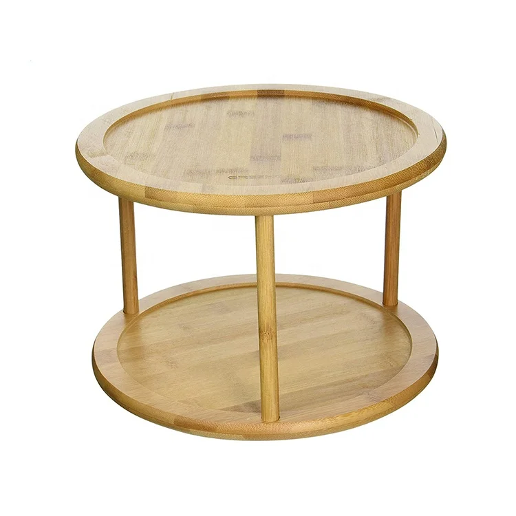 

Natural Bamboo 2 Tier Round Cake Turntable Stand For Spice Rack, Or Serving Turning Tray