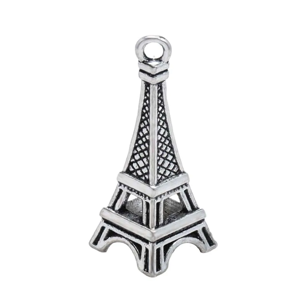 Retro-style Eiffel Tower alloy pendants in various sizes are preferred DIY accessories