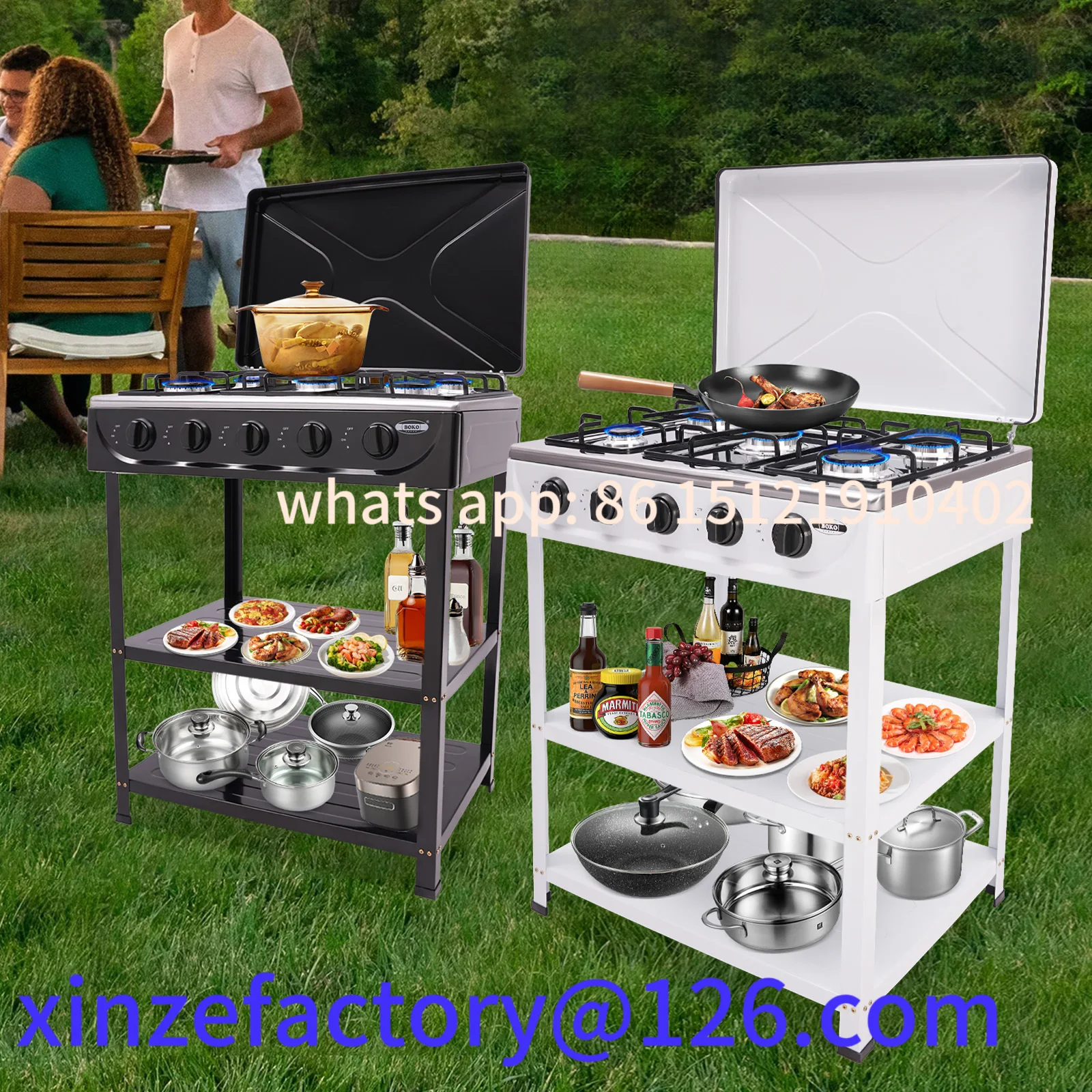

Customizable 4/5 Burners Independent Control Natural Stove Removable Propane Gas Stove with Cover