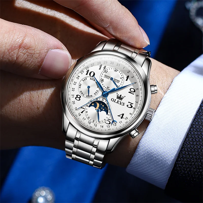 OLEVS Top Brand Luxury Automatic Mechanical Men Watches Moon Phase Steel Dress Fashion Business Waterproof Watch Reloj Hombre