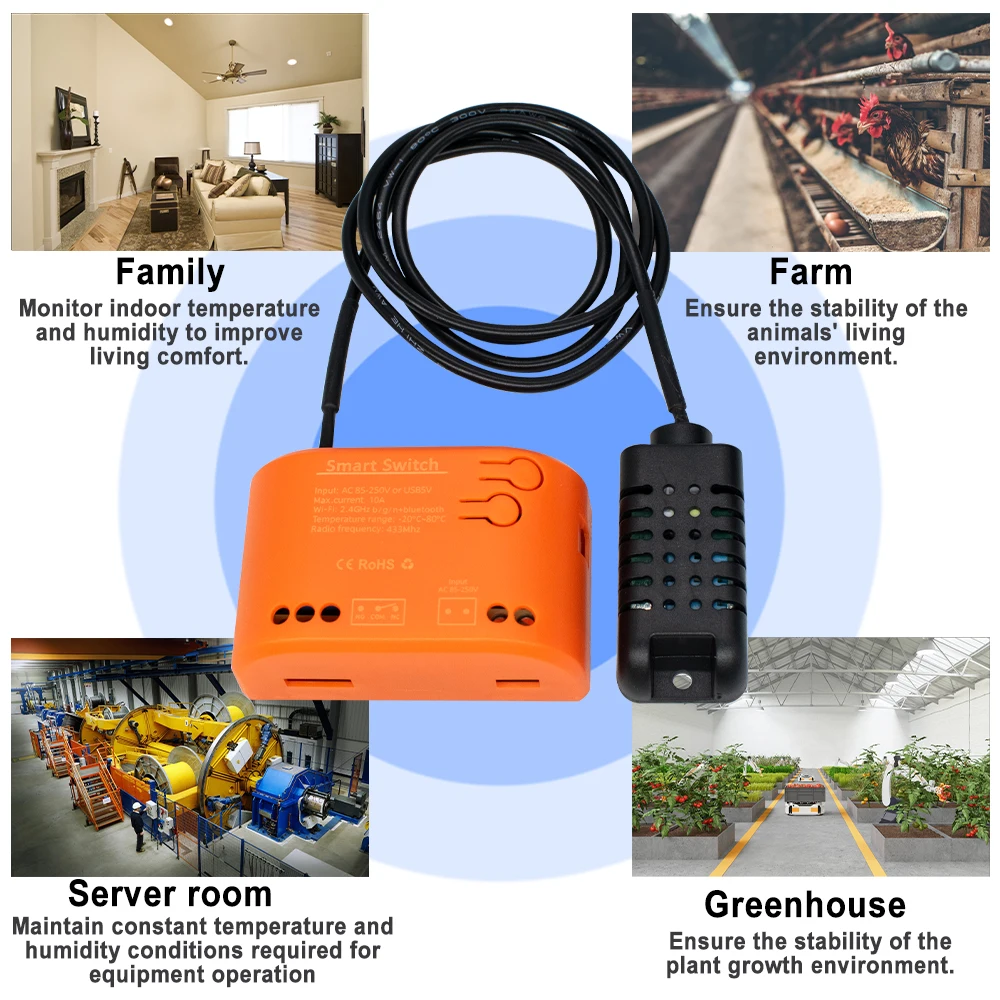 

Умный переключатель Tuya с датчиком температуры и влажности, пассивный сухой контакт, реле Wi-Fi, контроллер, работает с Alexa Google Home