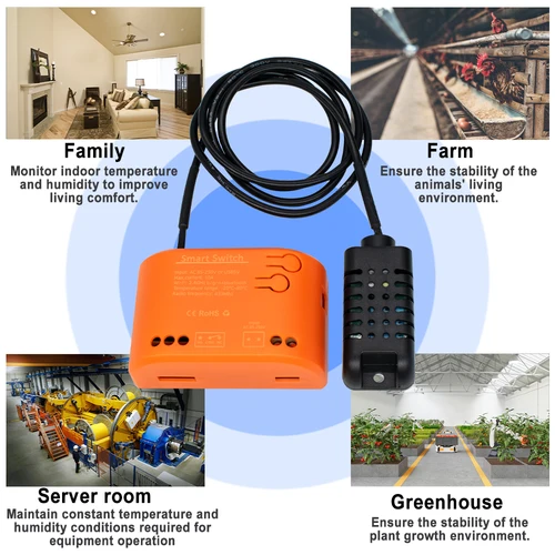 Imagen 1 del producto Interruptor inteligente Tuya con Sensor de temperatura y humedad, controlador de relé Wifi de contacto seco pasivo, funciona con Alexa y Google Home