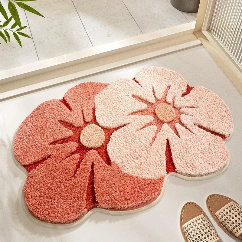 Flower Shaped Cute Bathroom Mats Luxury Fluffy Thick Shaggy Bath Rugs Carpets Microfiber Tufted Mat Коврик Для Ванной