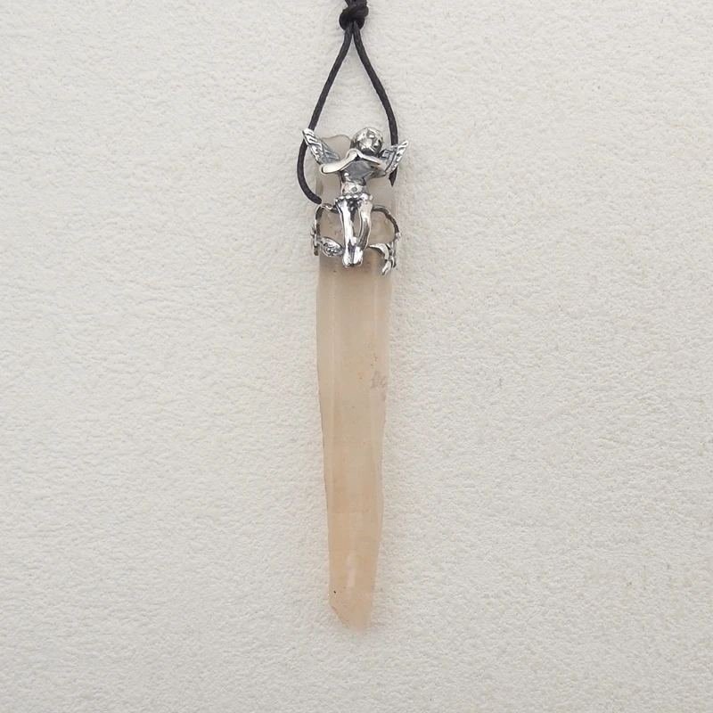 925 Sterling Silver Necklace Pendant Men Angel Natural Stone Quartz Luxury Quality Jewelry New 81x16x16mm 18g