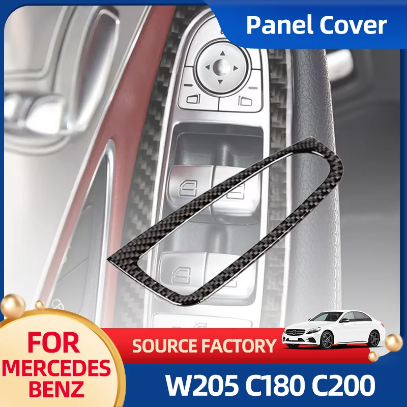 Valve Stems Caps For Mercedes Benz C Class W205 C180 C200 C300 GLC260 4pcs Carbon Fiber Car Window Switch Armrest Panel Cover