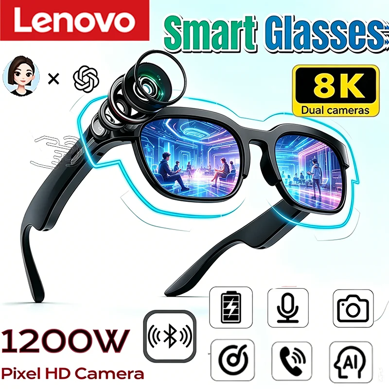 Lenovo  Hot AI Smart Glasses AI Translation Bluetooth5.4 Conversation Recording Listening To Music Men Women Smart Sunglasses