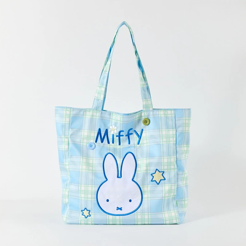 Cute Miffy Large Capacity Shoulder Tote Bag Plaid Pattern Decorative Bag Fashion Cute Daily Use For Shopping Outdoor Travel Bag
