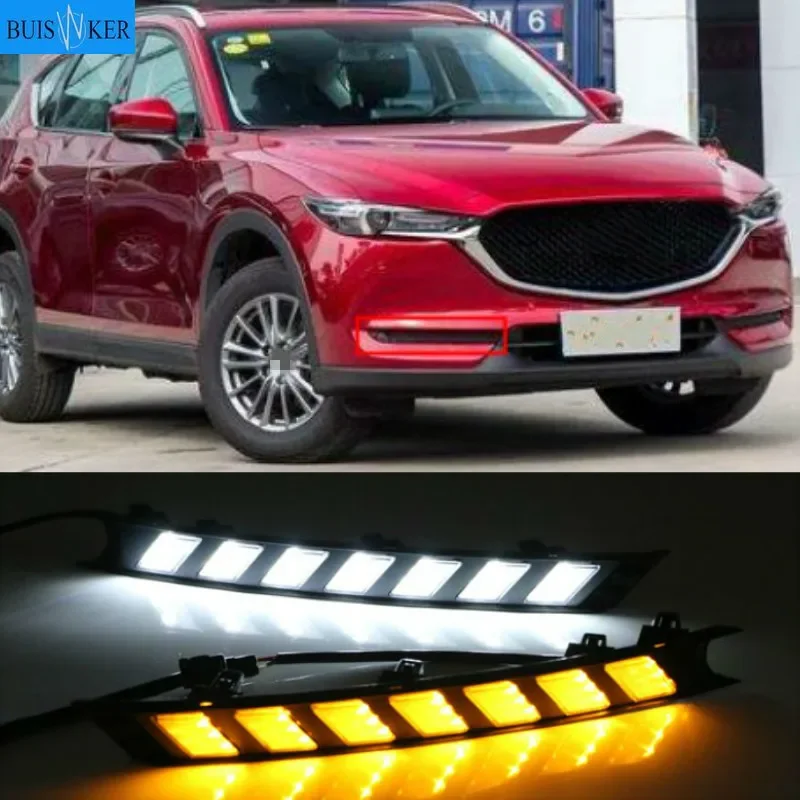 

2Pcs DRL 12V LED Daytime Running Light Fog Lamp Decoration For Mazda CX-5 CX5 2017 2018 2019 Flowing Turn Signal