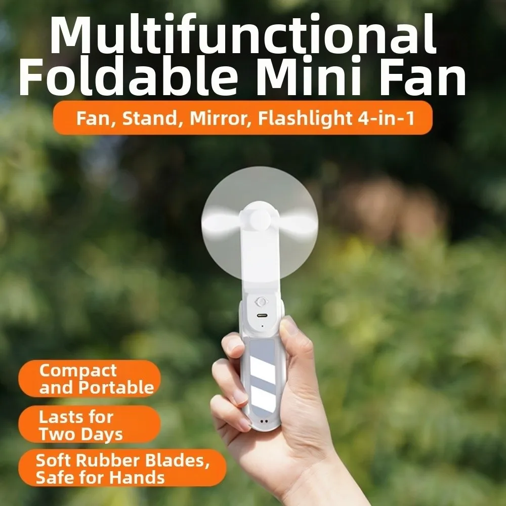 3 IN 1 Handheld Mini Fan USB Rechargeable 3 Gears Folding Flashlight Fan 1200 MAh Lightweight Pocket Silent Fan Summer Outdoor