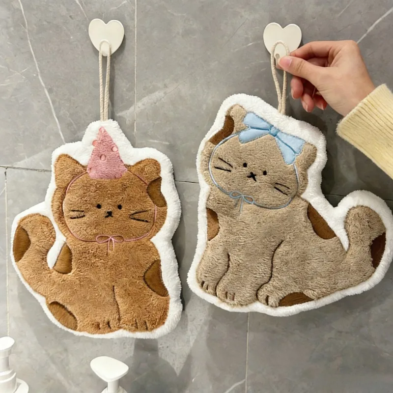 Creativity Cute Cat Shaped Hanging Hand Towels for Bathroom and Kitchen Use Home Textiles Children Wipe Their Hands