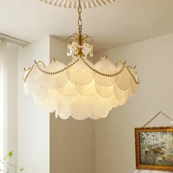 Modern Led Lights Fixture Art French Shell Glass Pendant Chandelier Lamps Copper for Home Decoration Living Dining Room Bedroom