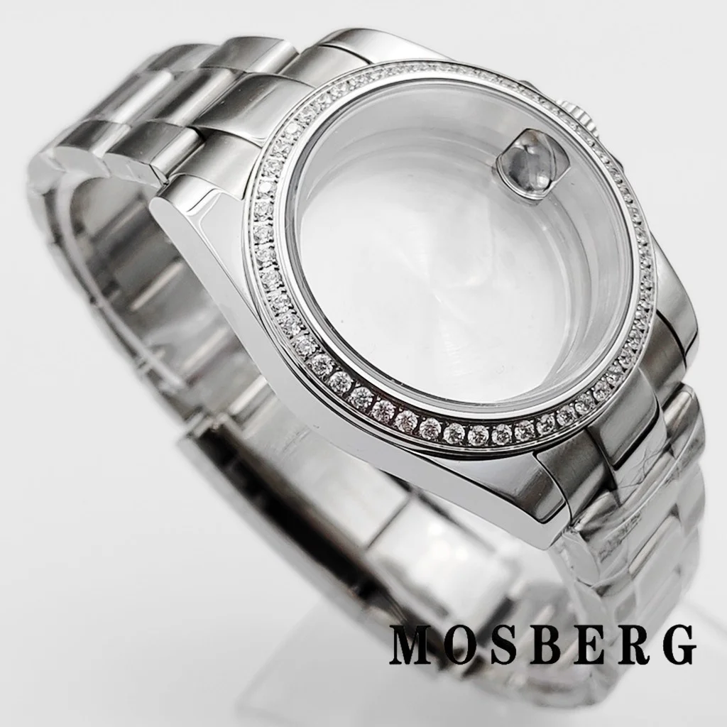 36 мм 39 мм серебряный корпус часов NH35 с ремешком сапфировое стекло для NH35 NH36 ETA 2824 PT5000 ST2130 автоматический механизм