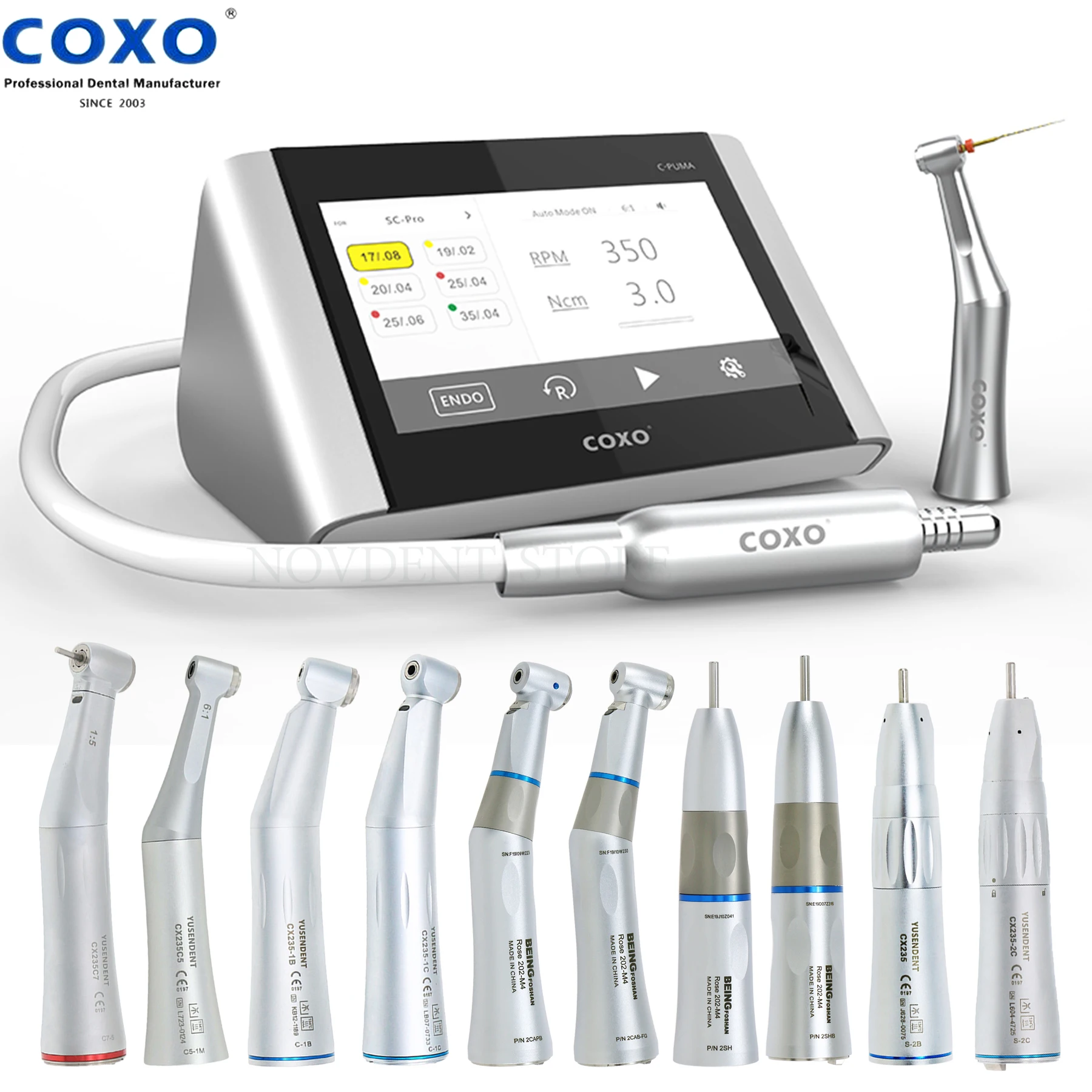 COXO C-Puma Master Electric Motor with Endo Motor with 6:1/1:5 Contra Angle Handpiece CX235 C7-5/C5-1M Repair Dentistry Tool