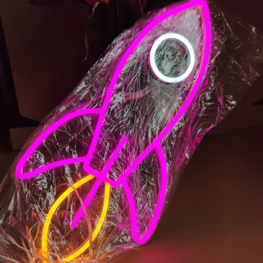 

Space Rocket Neon Sign - LED Universe Wall Light for Kids Room & Game Room - Cool Airplane & Spaceship Decor - USB Dimmable Gift
