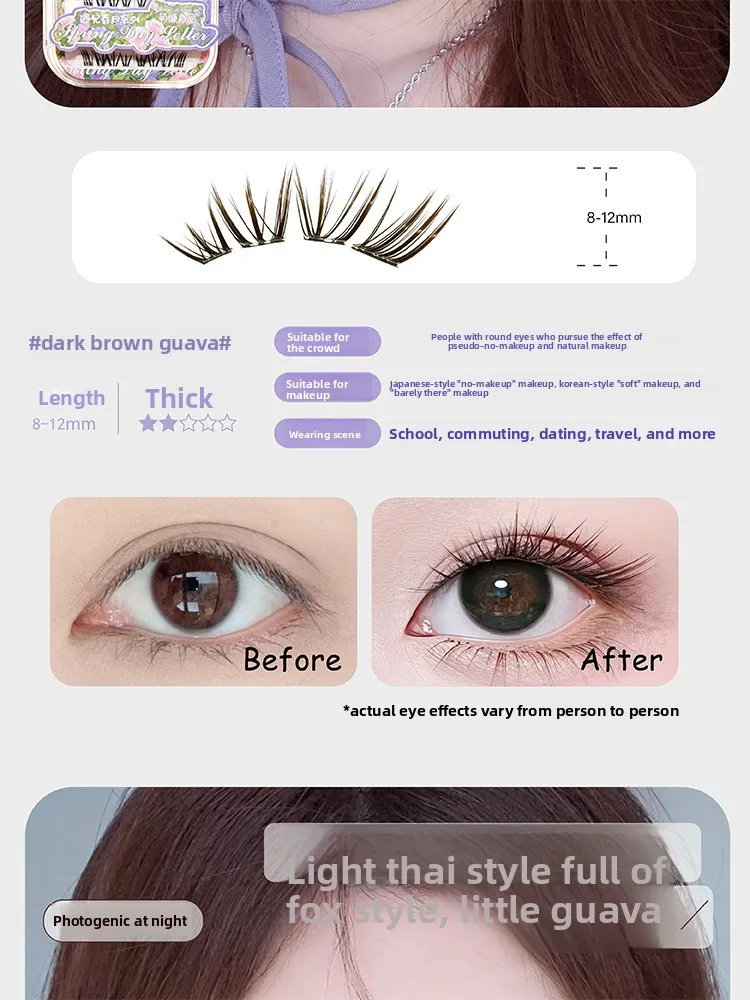 Klebefreie, natürlich aussehende Fox-Eye Wispy Lashes, flauschige, weiche, einzelne Wimpernbüschel, lange, verlängernde Cat-Eye-Kunstwimpern – Detail 13