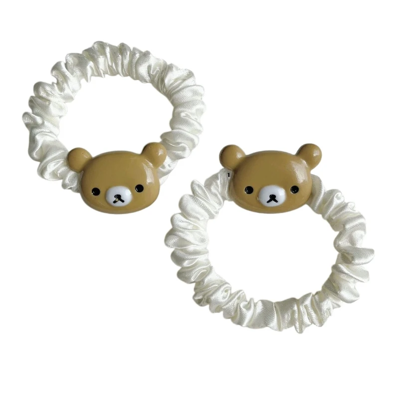 Cute Rilakkuma Cartoon Brown Bear Plaid Mini Hair Bun Hair Tie Simple Fresh Girl Style Ponytail Hair Rope Elastic Hair Accessory view 4