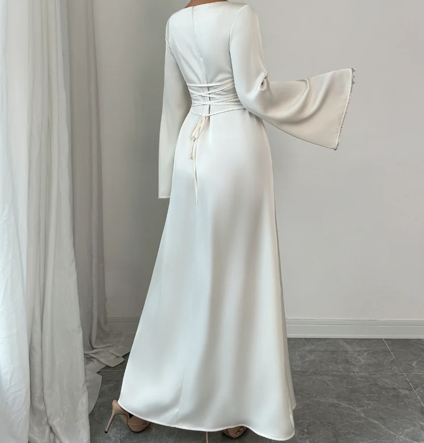 

Temperament Waist Cinched White Long Sleeve Dress for Women Wear 2025 Street Trendy New Fashion Women's A-Line Elegant Dresses