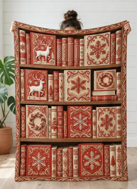 Christmas Bookshelf Blanket, Dark Academia, Faux Woven Tapestry Throw Sofa, Bedroom Blanket, Home Decoration