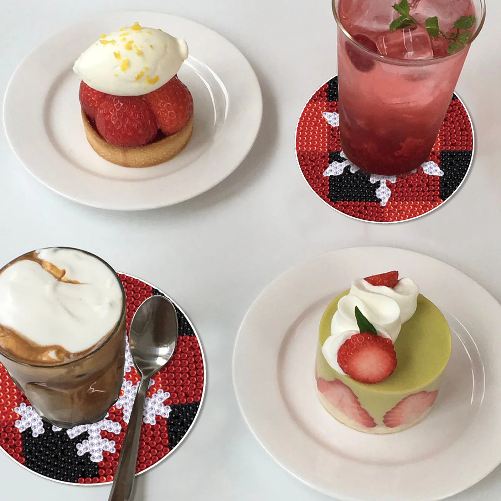 Kits de posavasos con pintura de diamantes para adultos, mantel con pintura de diamantes de copo de nieve de Navidad con soporte para tapete de taza de escritorio, regalo, 4 Uds.