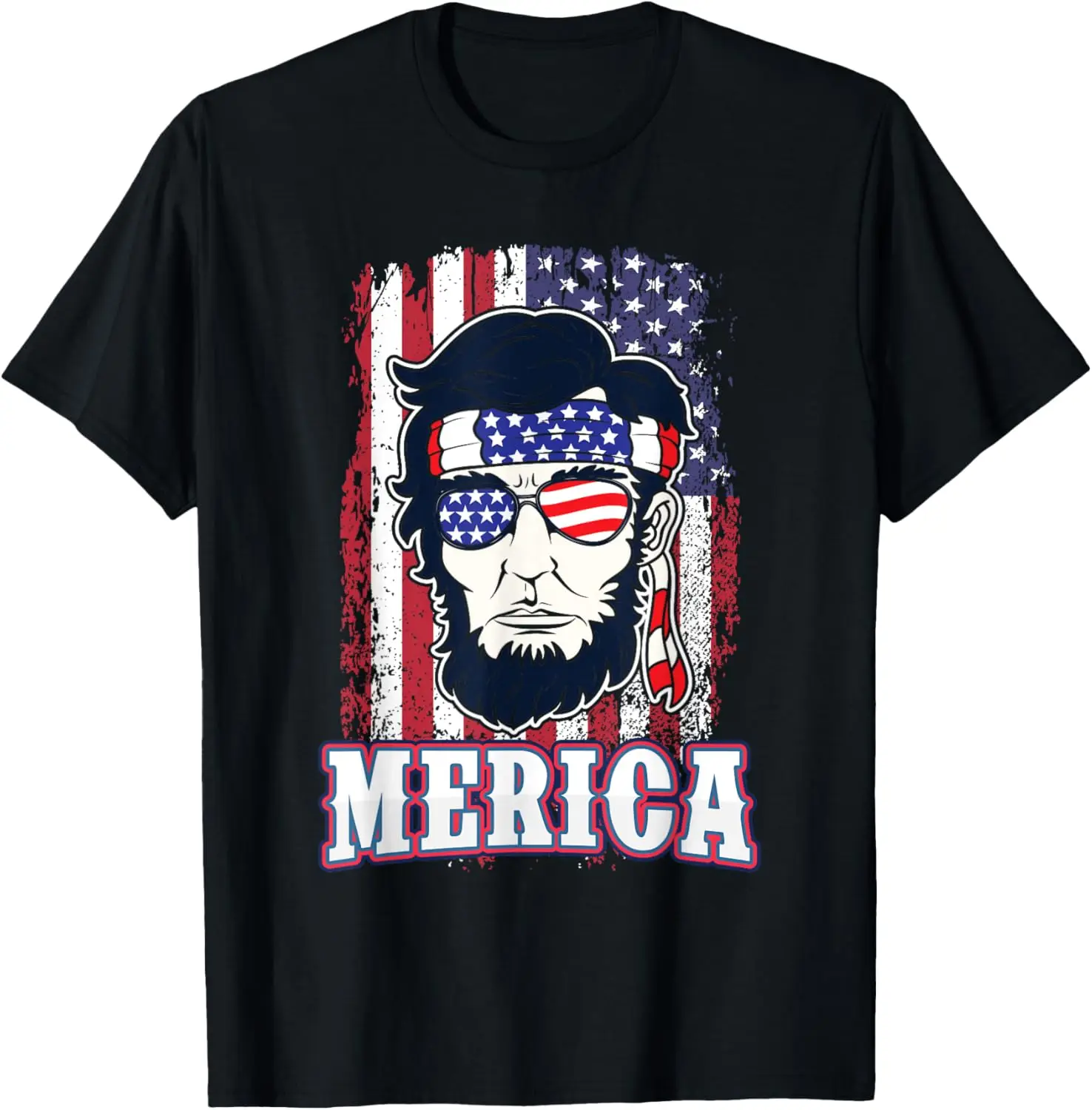 Merica Abraham Lincoln T-Shirt 4th of July USA American Flag