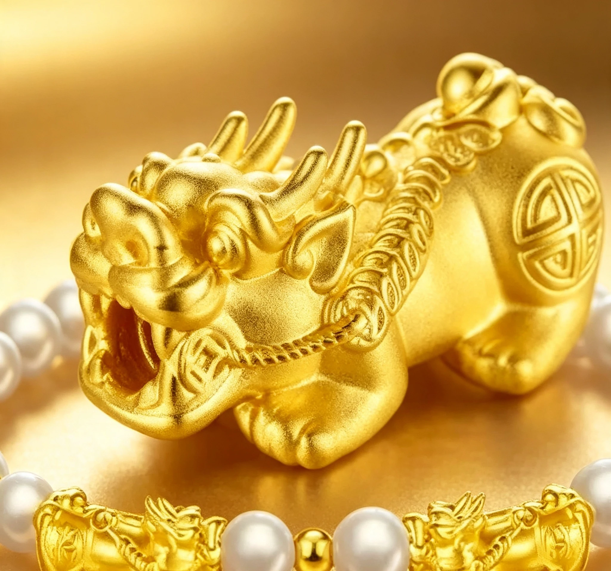 24k pure gold pixiu charms bracelet shell pearl bracelet  gold ball bracelet Giving a gift to friend