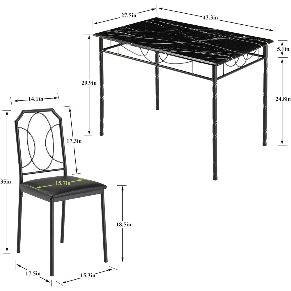 Table chair set, 5 Pieces Sets,43.3" Tables & Chairs for 4, Counter Height Tabletop with Bar Stools, Rectangle Dining Room Sets