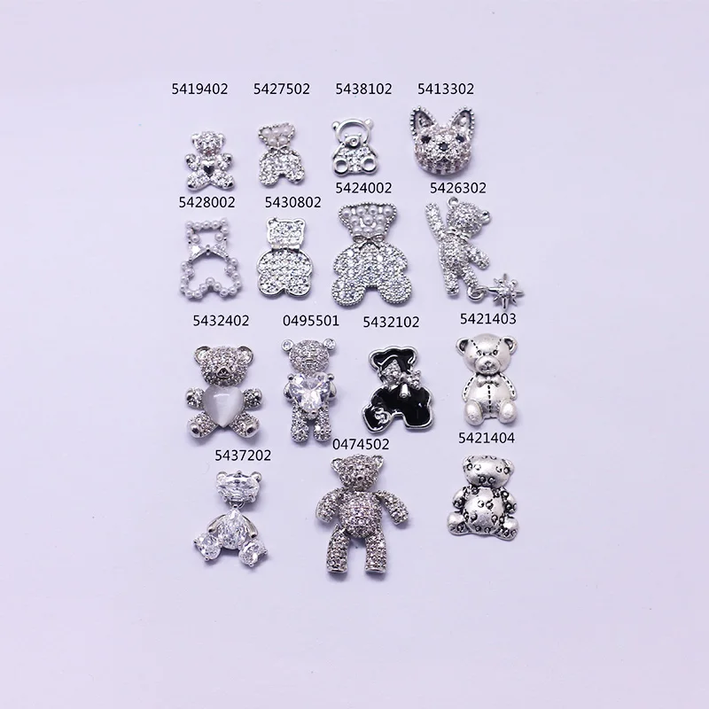 5Pcs Nail Art Metal Zircon Decorations Movable Limbs Bear Cute Love Heart Bear Fingernail Zircon Diamond Ornament