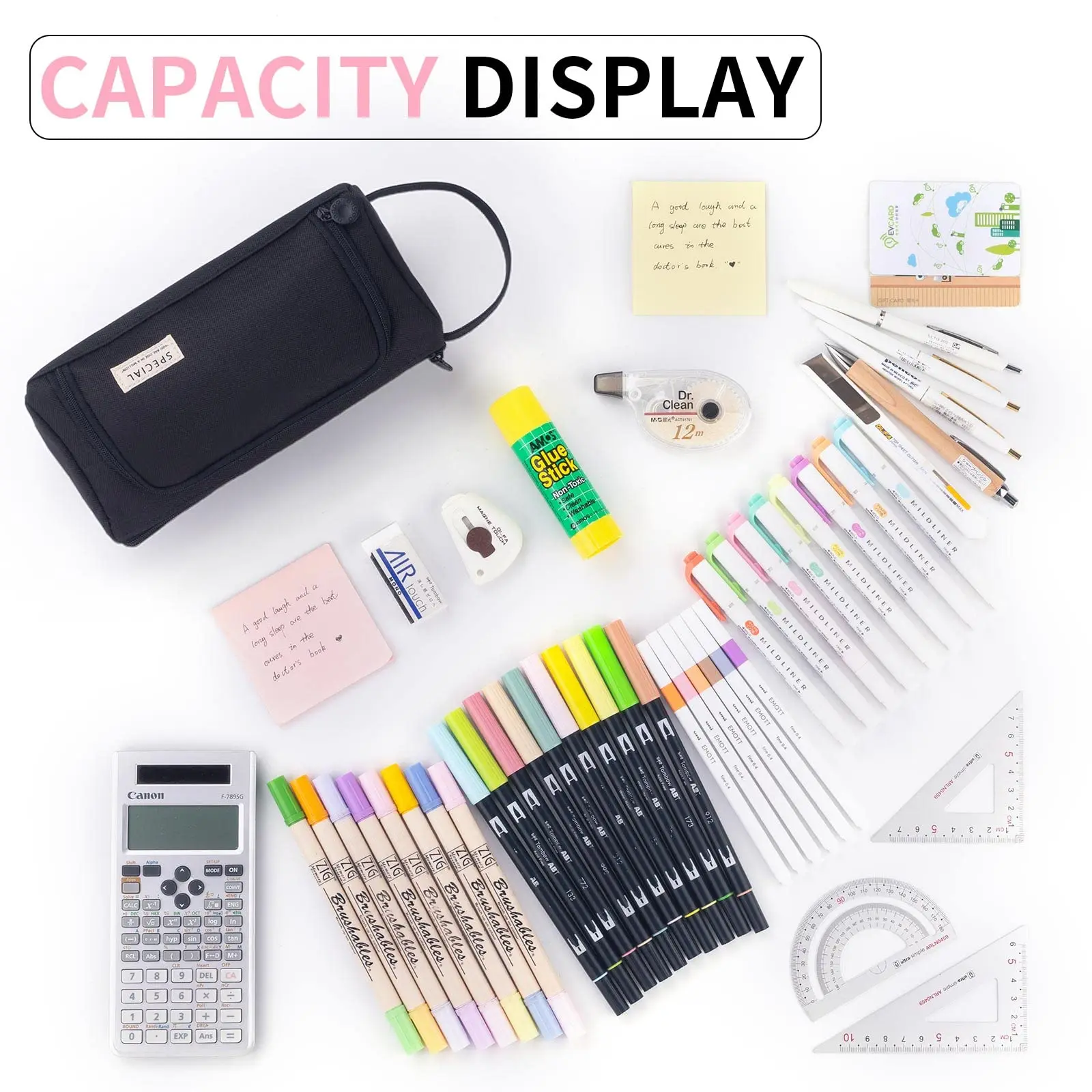 Black Triangular Oxford Cloth Pencil Case, Office Stationery Storage Bag, Study Stationery Suitable for Boys and Girls