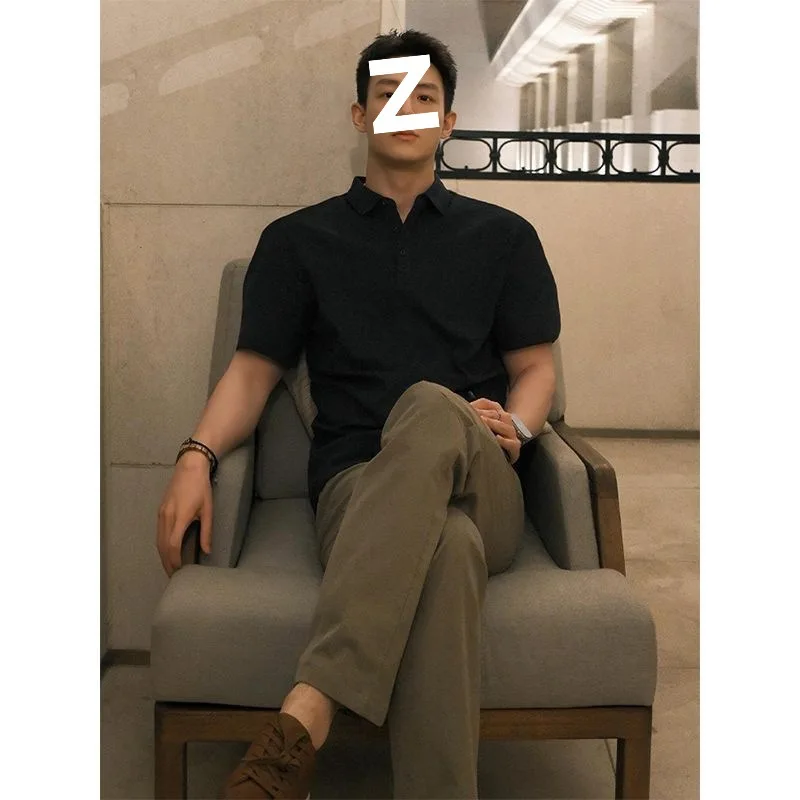 

Black Casual Stylish Short Sleeve Shirt Men's Summer Mature Stable Shoulder T-Shirt Heavyweight Collar Half Sleeve Cotton