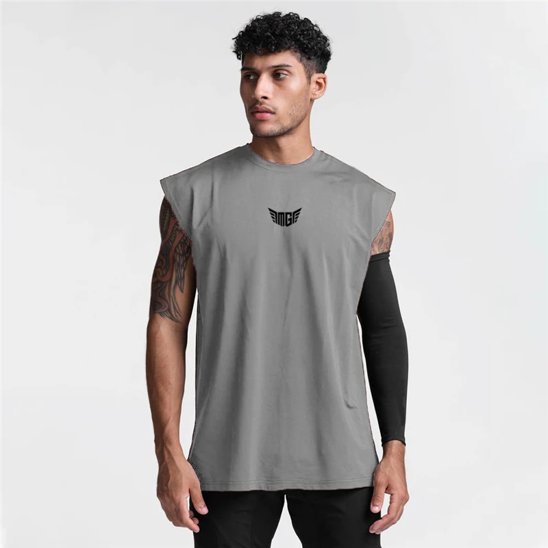 Men Loose Sleeveless Tank Top Polyester Quick Dry Mesh Gym Workouts Bodybuilding Fitness Vests O-Neck Summer Sports Training Tee 4