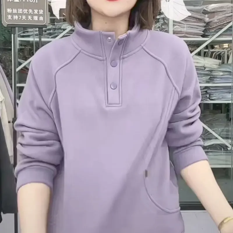 Hoodies Frauen Button Up Pullover Solide Einfache Damen Ins Koreanischen Stil, Mode, Casual Alle-spiel Verdicken Wind-proof harajuku