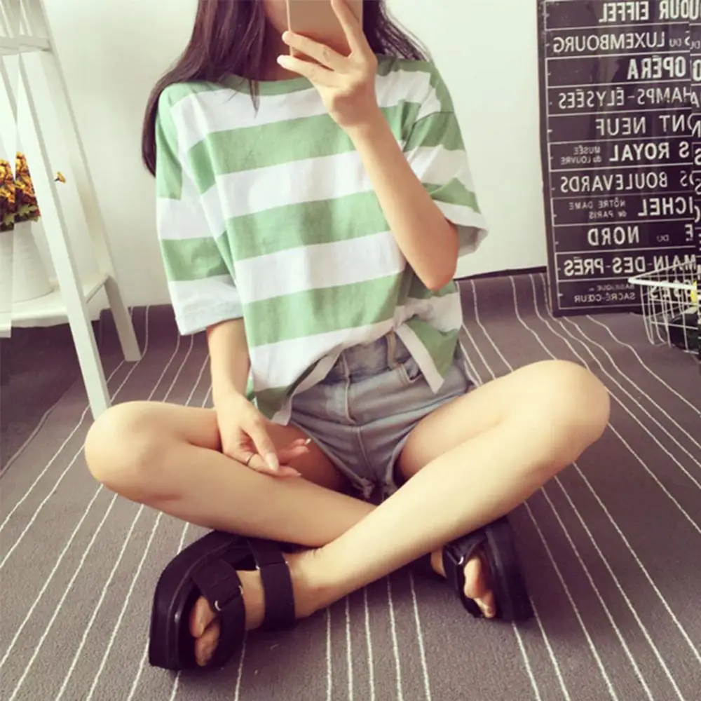 Women's Casual Striped Print Crew Neck Short Sleeve T Shirts Tee Tops Women Scoop Neck Short Tees Striped T Shirts Blouses Tops