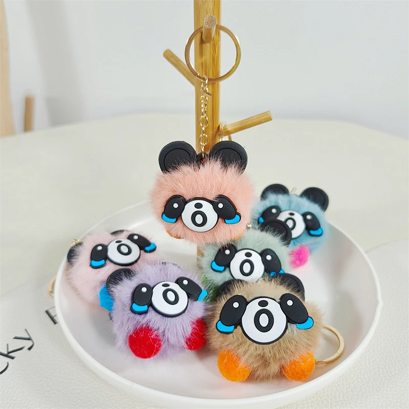 Creative New Cute Colored Panda Pendant Keychain Soft Cartoon Faux Fur Ball Keyring Car Key Chain Bag Pendant For Kids Gift