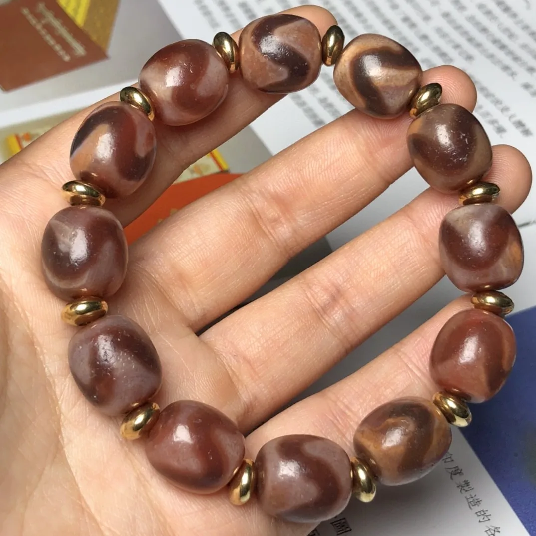 Tibetan Coated Pulp Weathered Daluo Red Meat Tiger Teeth Celestial Bead Bucket Bracelet Natural Agate Male and Female Duobao Han