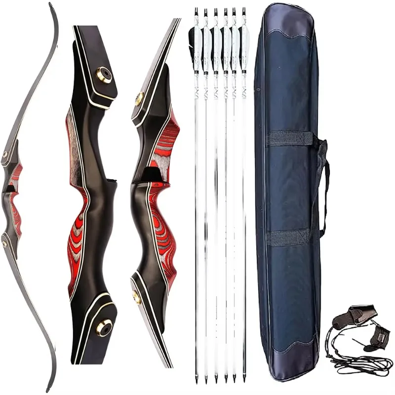 Solid Wood Handle Split Reflex Bow Full Set, Adult Leisure Shooting Range Archery Practice Equipment with Storage Bow Bag
