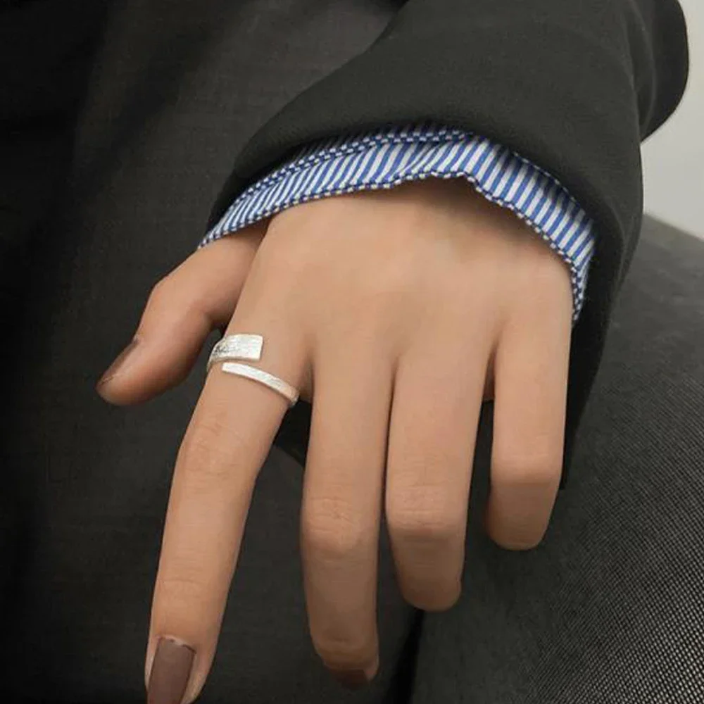 YILUOCD 925 Sterling Silver Large Open Geometric Rings Bohemian Unique Simple Ring for Women Minimalist Handmade Jewelry