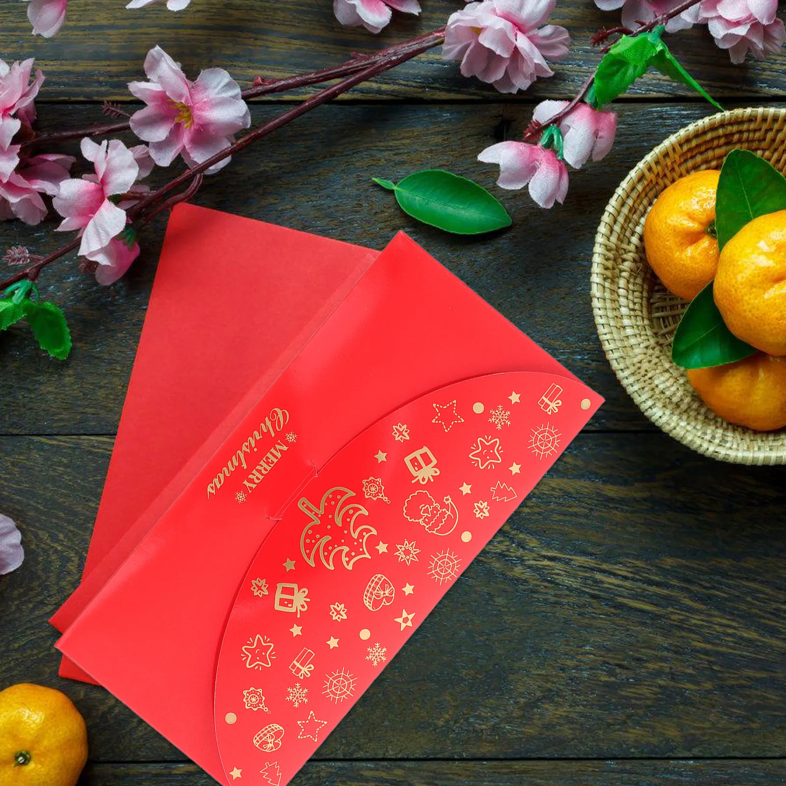 Buste rosse in lamina d'oro da 5 pezzi Buste rosse natalizie tradizionali per il nuovo anno, buste rosse natalizie