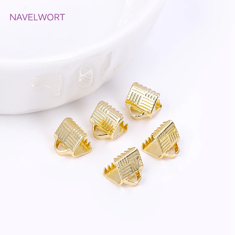 

18K Gold Plated Crimp End Caps Cove Clasps Cord String Ribbon Leather Clip Foldover Connector For DIY Jewelry Making Supplies