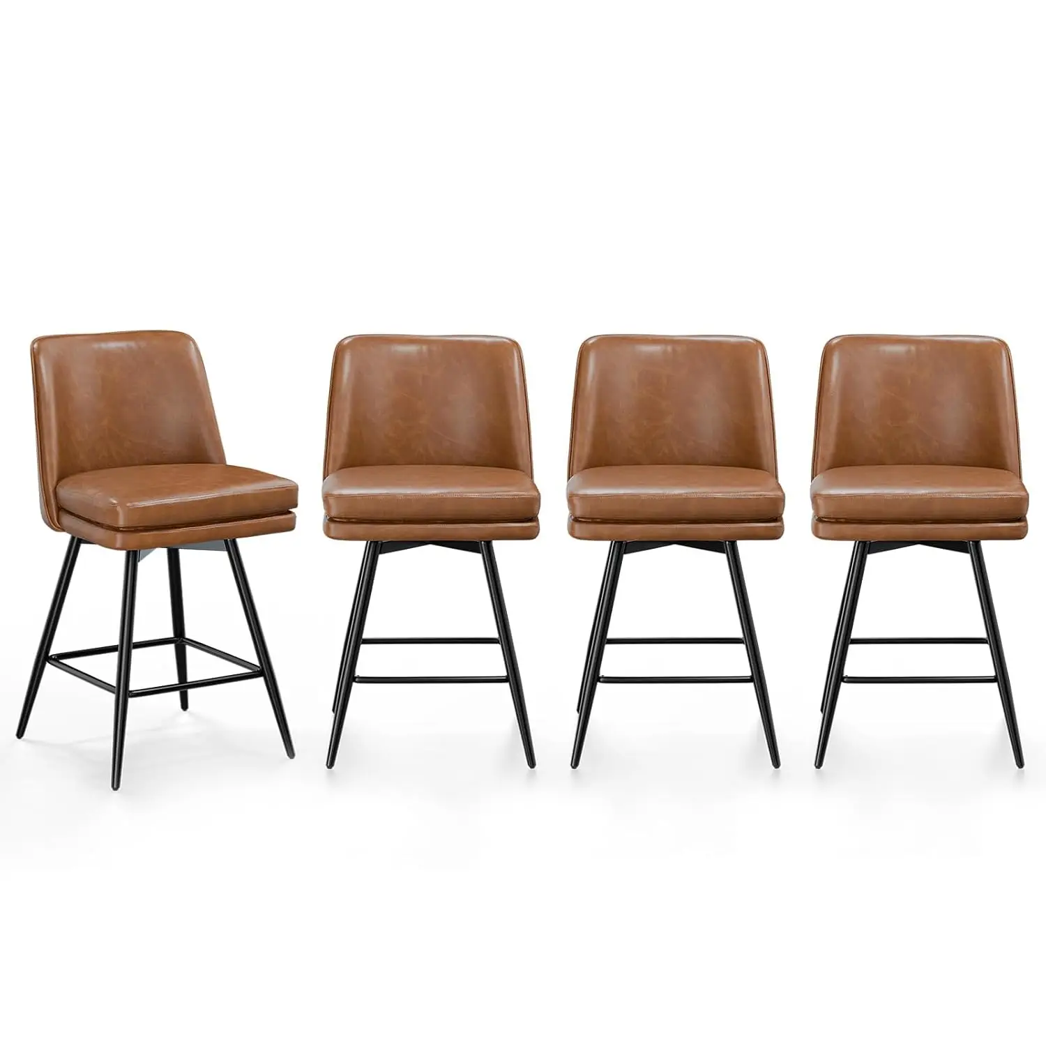 

Набор вращающихся барных стульев 26 дюймов, 4 табурета из искусственной кожи с подушкой на спинку, квадратные металлические ножки сиденья, коричневый, по индивидуальному заказу