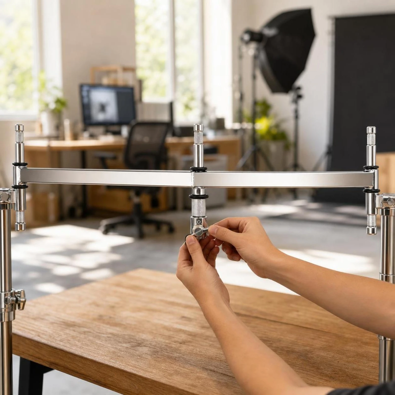 Lighting Bracket with Clamps Sturdy Horizontal Bar Clamp Bracket Photography Support Bar Secure Hardware Stable