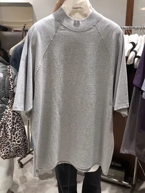 plus Size 300 Pounds Women's T-Shirt Shoulder Insert Short Sleeve Mid-Length Pure Color Summer Slimming Versatile Commute Top