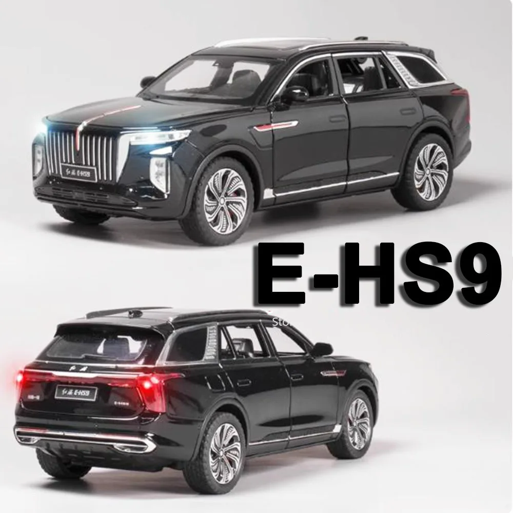 1:24 Scale HONGQI E-HS9 Toy Car Models Alloy Diecast 70TH Anniversary Vehicles Sound Light Doors Opened Pull Back for Kids Gifts