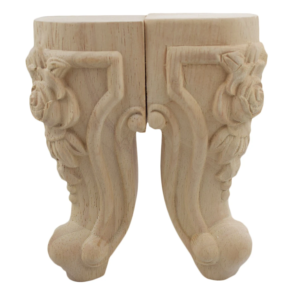 4PCS Furniture Legs Floral Wood Carved Decal Corner Appliques Frame Furniture Woodcarving Decorative Wooden Figurines Crafts