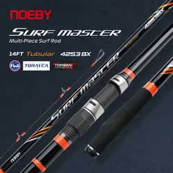 NOEBY Surf Casting Fishing Rod 4.25m 3 Section 14FT Tubular Carbon Fuji Guide DPS Reel Seat Sinker 100-250g Long Casting Sea Rod